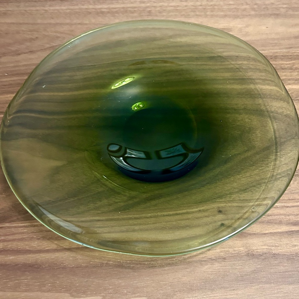 Vintage Green Art Glass Bowl 
Organic Spinning Form